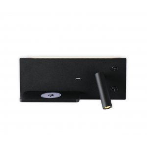 Чёрное бра-полка с беспроводной зарядкой, USB и выключателем «Норти»