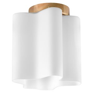 Потолочный светильник с деревянным основанием и белым волнистым плафоном «Nubi»