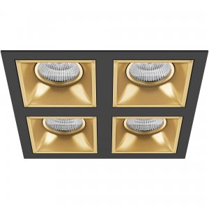 Прямоугольный встраиваемый светильник на четыре лампы, чёрный/золотой «Domino»
