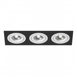 Тройной чёрно-белый прямоугольный встраиваемый поворотный светильник «Intero 16 Triple Quadro»