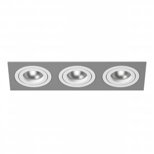 Тройной серо-белый квадратный встраиваемый поворотный светильник «Intero 16 Triple Quadro»