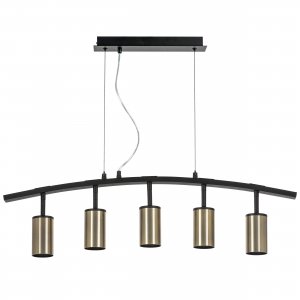 Чёрный длинный подвесной светильник с бронзовыми спотами «Rullo»
