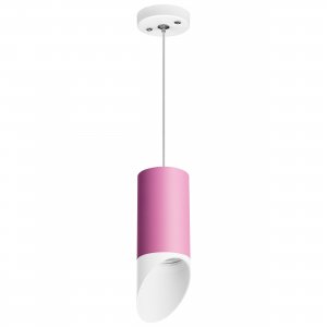 Подвесной светильник скошенный цилиндр, белый/розовый «Rullo»