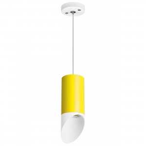 Подвесной светильник скошенный цилиндр, белый/жёлтый «Rullo»