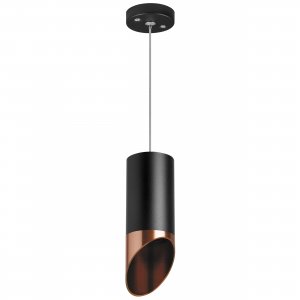 Подвесной светильник срезанный цилиндр, чёрный/медный «Rullo»