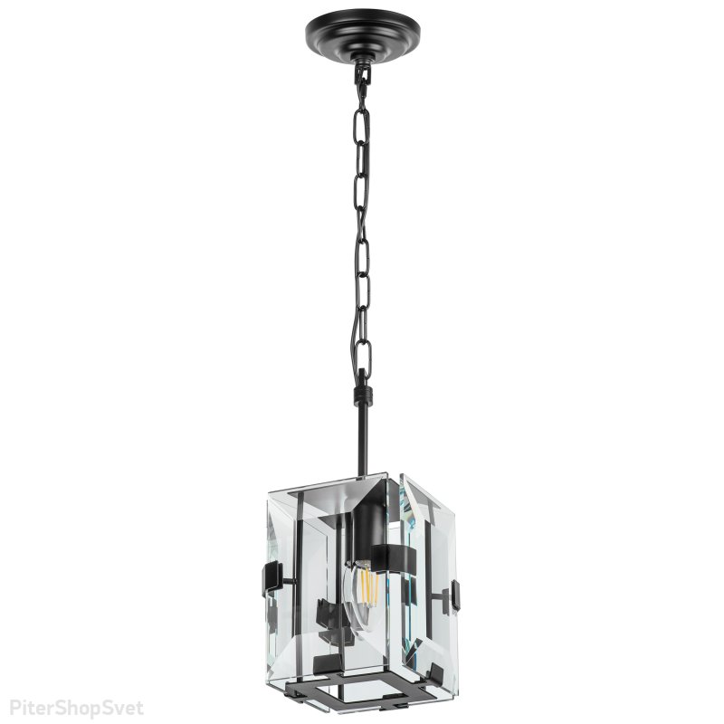 Чёрный прямоугольный подвесной светильник с хрусталём «Novara» 713217