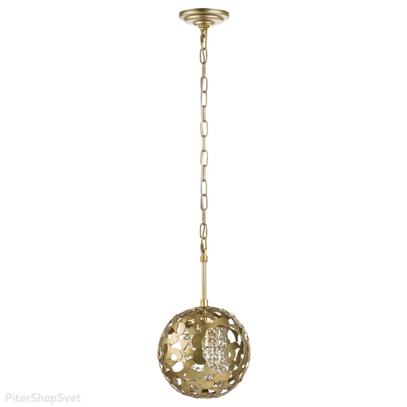 Подвесной светильник шар золотого цвета с хрустальными подвесками внутри «Verona» 727011