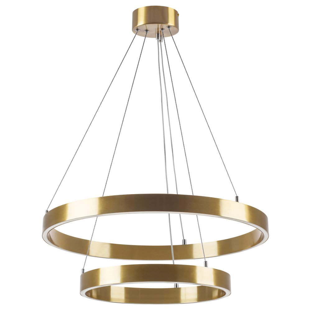Золотая подвесная люстра два кольца 60Вт 3000-6000К с пультом «Saturno Led» 748113