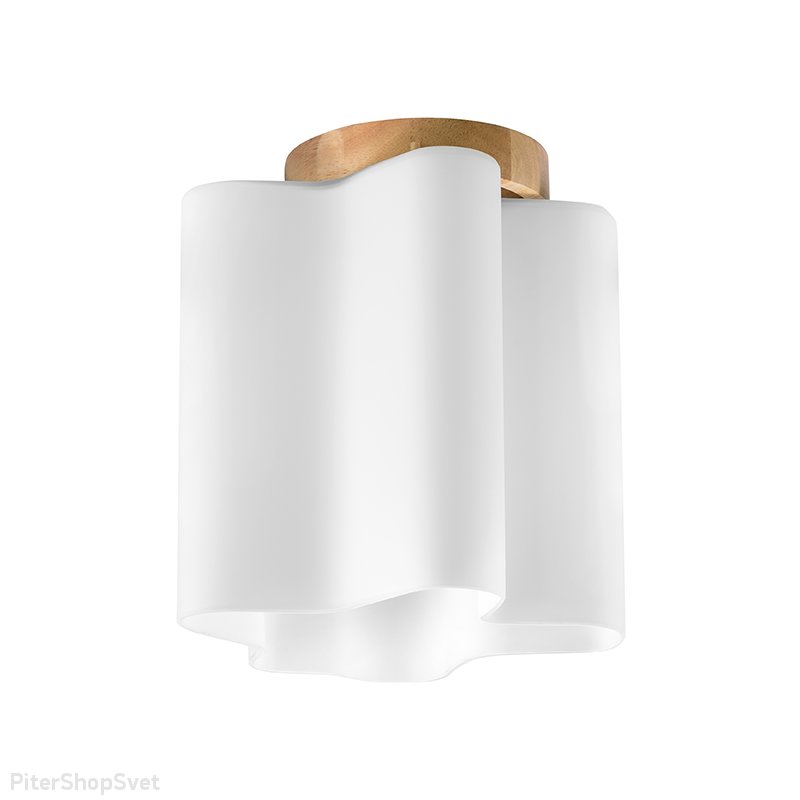Потолочный светильник с деревянным основанием и белым волнистым плафоном «Nubi» 802015