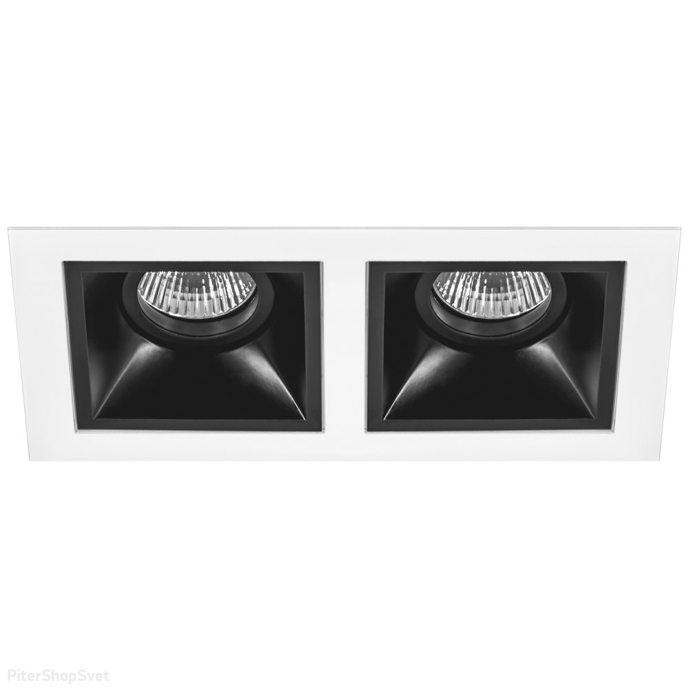 Двойной чёрно-белый встраиваемый прямоугольный светильник «Domino Quadro» D5260707
