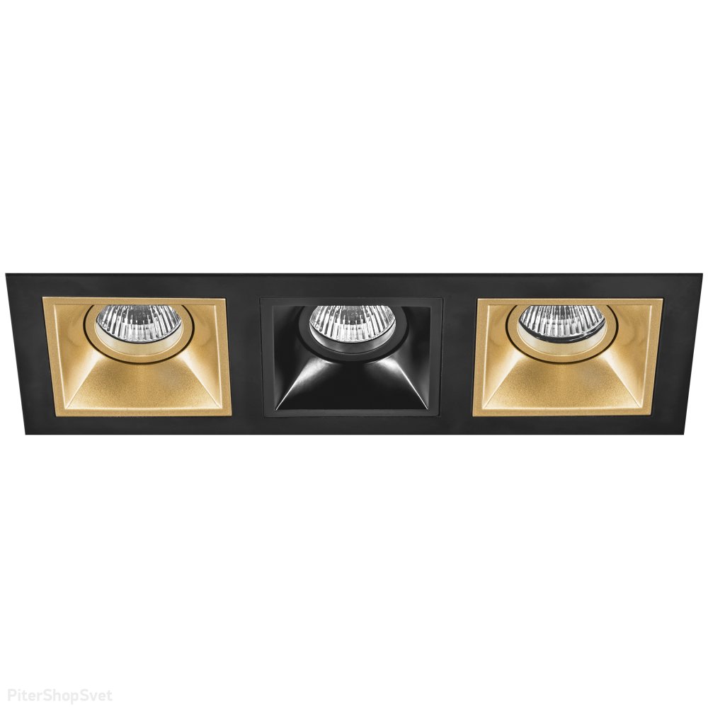 Тройной встраиваемый прямоугольный светильник, чёрный/золотой «Domino» D537030703