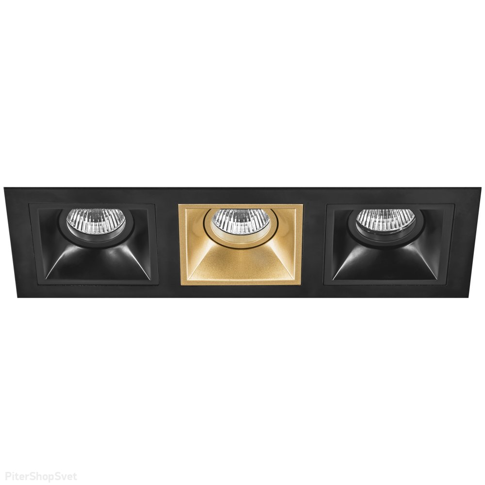 Тройной встраиваемый прямоугольный светильник, чёрный/золотой «Domino» D537070307