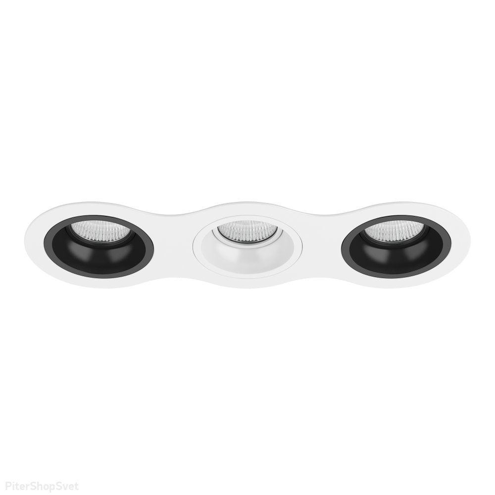 Тройной чёрно-белый встраиваемый светильник «Domino» D636070607