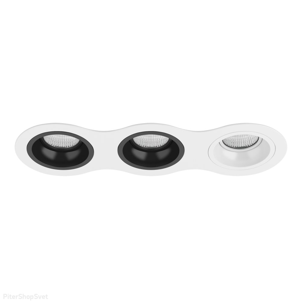 Тройной бело-чёрный встраиваемый светильник «Domino» D636070706