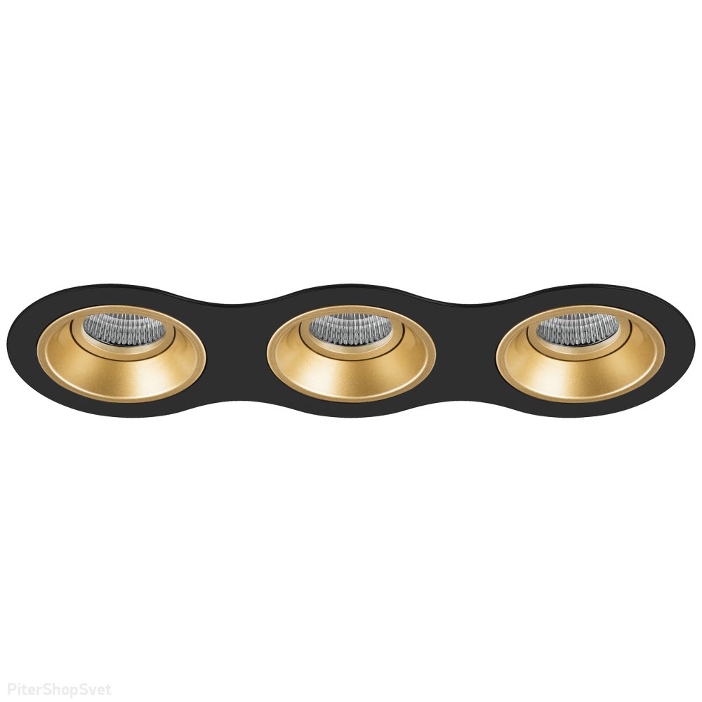 Тройной встраиваемый светильник, чёрный/золотой «Domino» D637030303