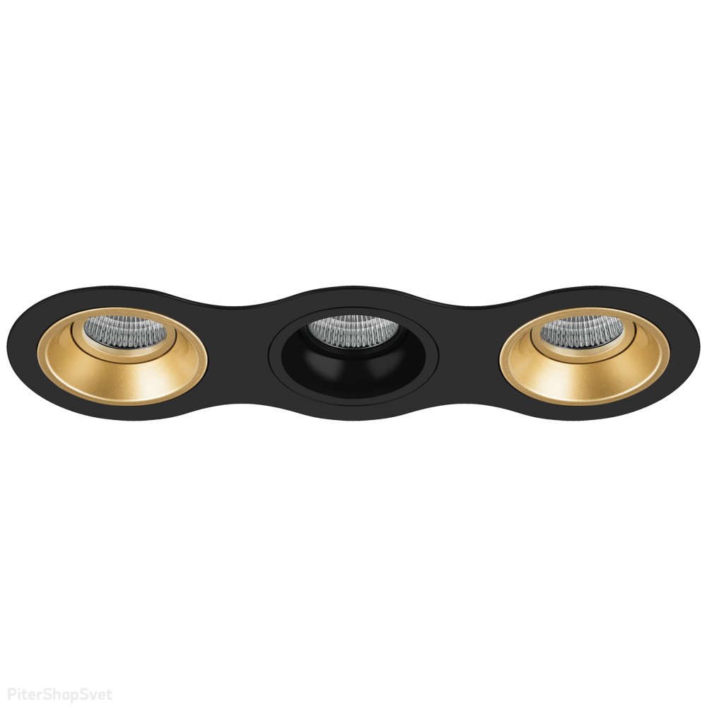 Тройной встраиваемый светильник, чёрный/золотой «Domino» D637030703