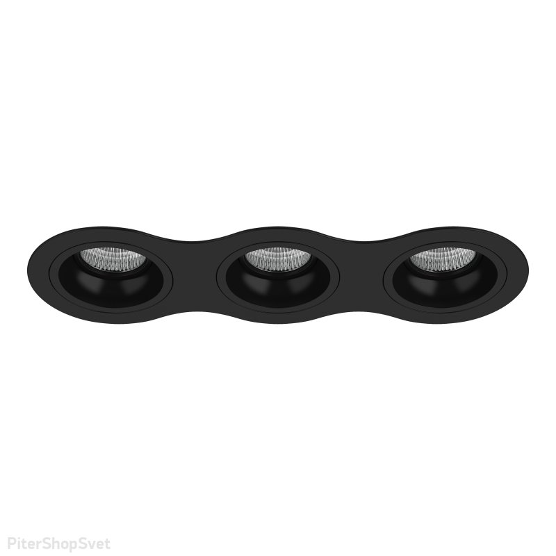 Тройной чёрный встраиваемый светильник «Domino» D637070707