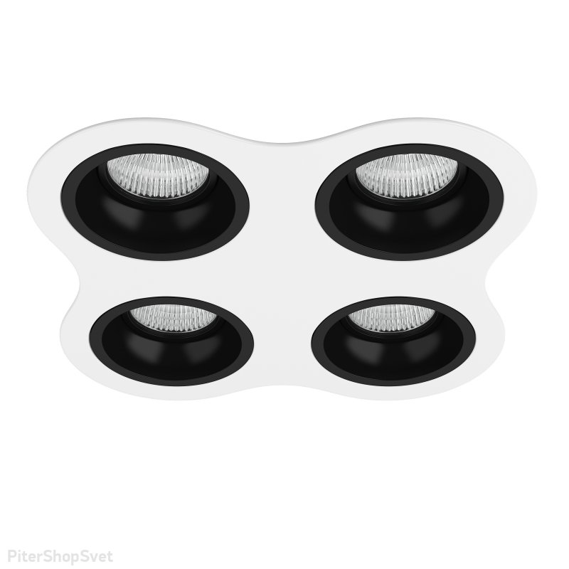 Бело-чёрный встраиваемый светильник на 4 лампы «Domino» D64607070707