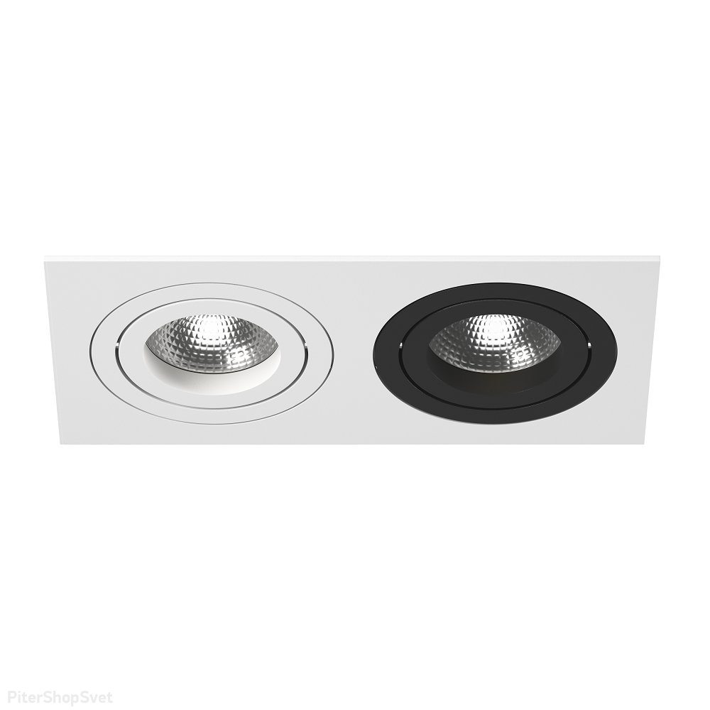 Двойной бело-чёрный встраиваемый прямоугольный светильник «Intero 16 Double Quadro» i5260607