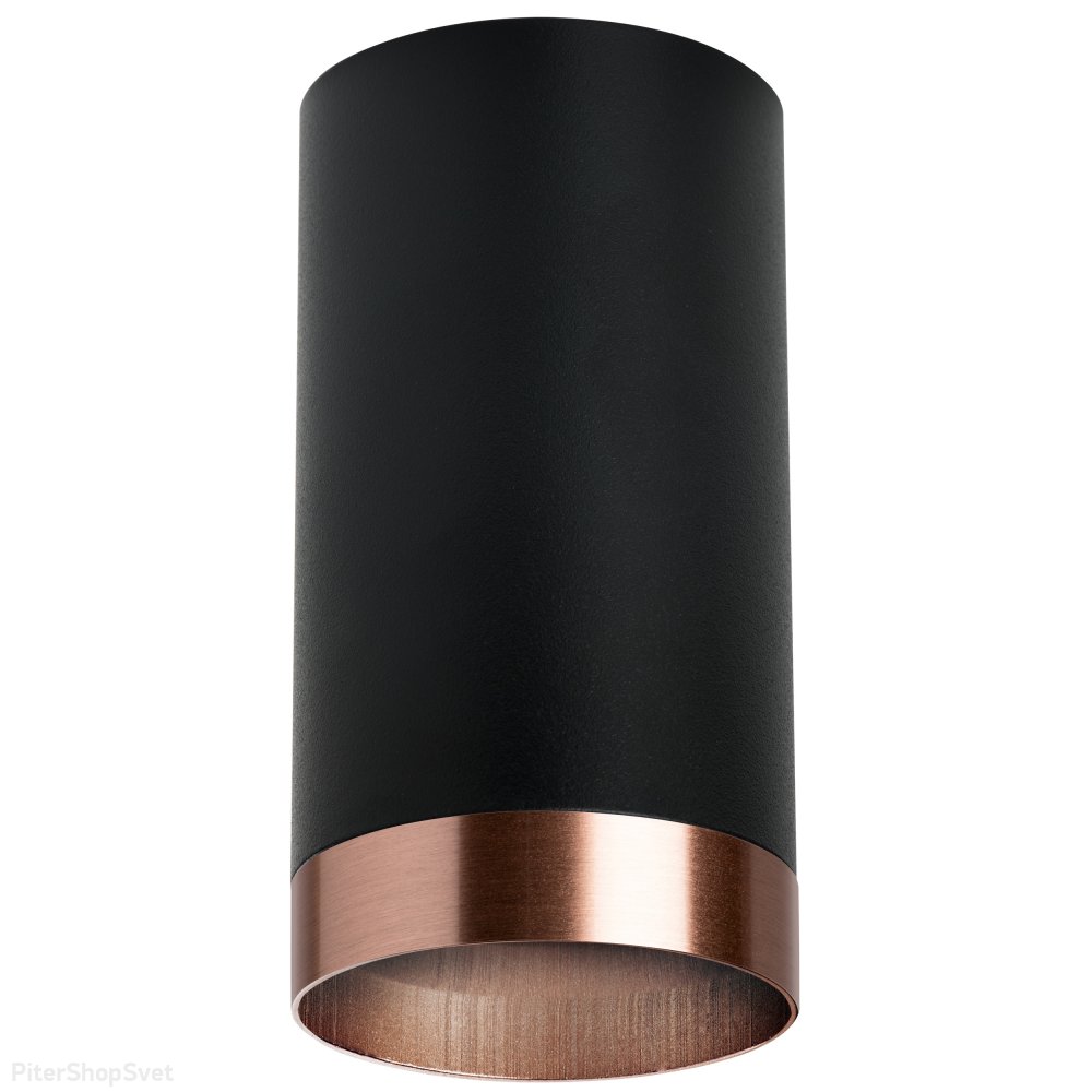 Накладной потолочный светильник цилиндр, чёрный/медный «Rullo» R437430