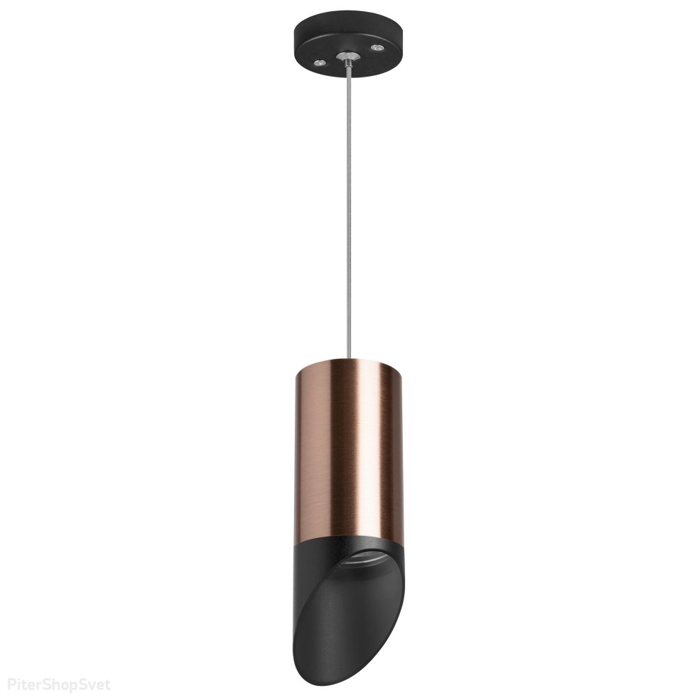 Подвесной светильник срезанный цилиндр, чёрный/медный «Rullo» RP43037