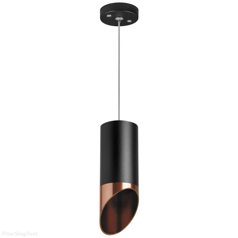 Подвесной светильник срезанный цилиндр, чёрный/медный «Rullo» RP437130