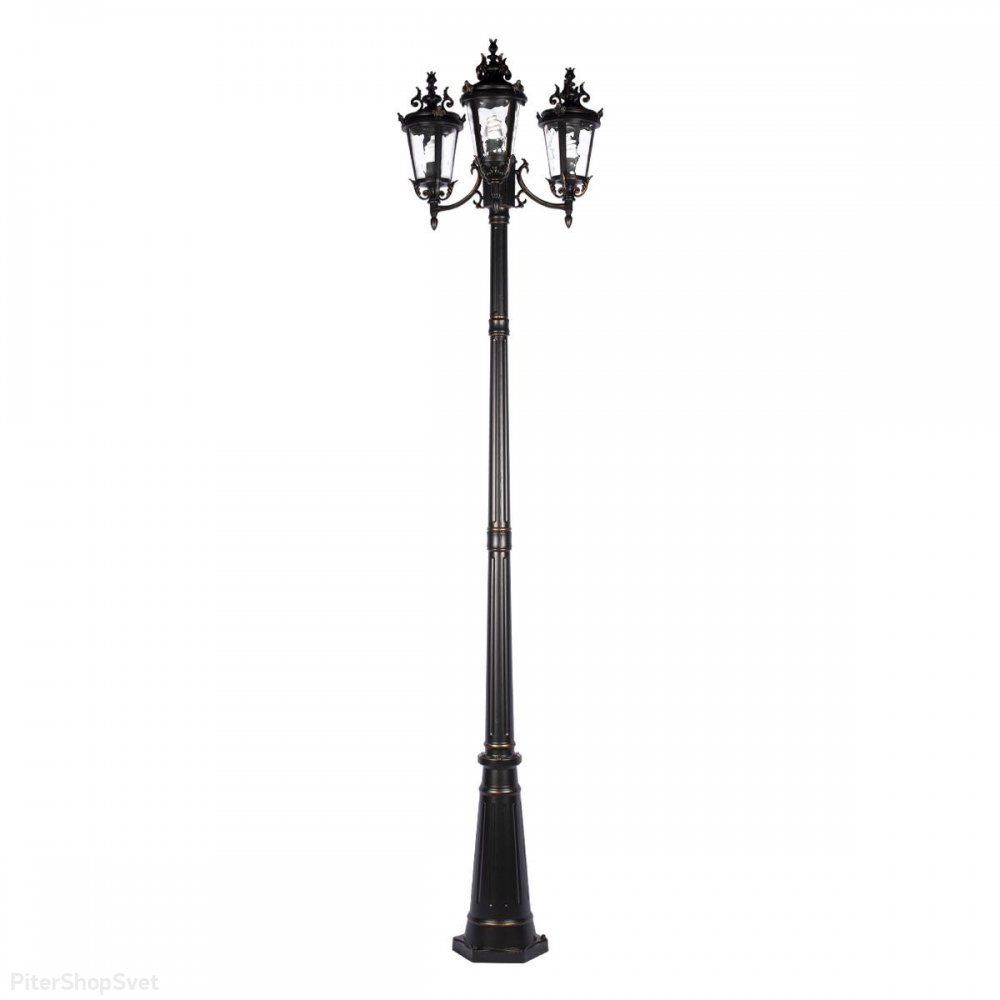 2,3м чёрно-бронзовый уличный столб на три фонаря «Verona» 100003/2300