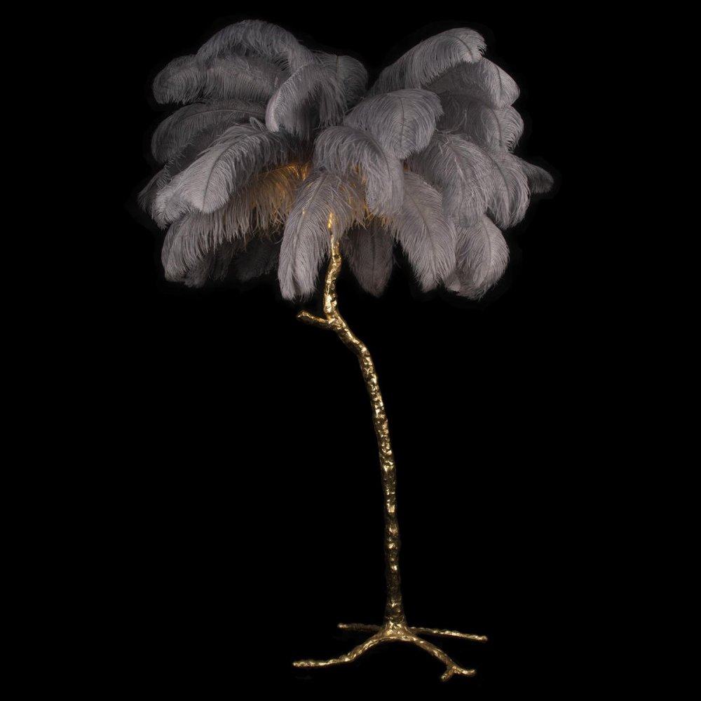 Напольный торшер дерево с перьями «Bijout» 10067F/GD Grey