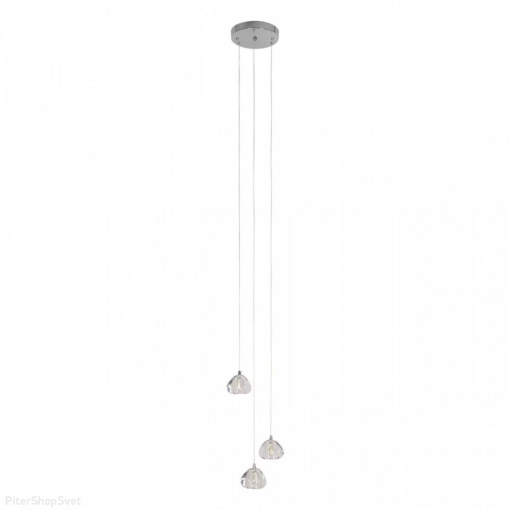 Тройной хрустальный подвесной светильник с круглым хромированным основанием «Rain» 10151/3