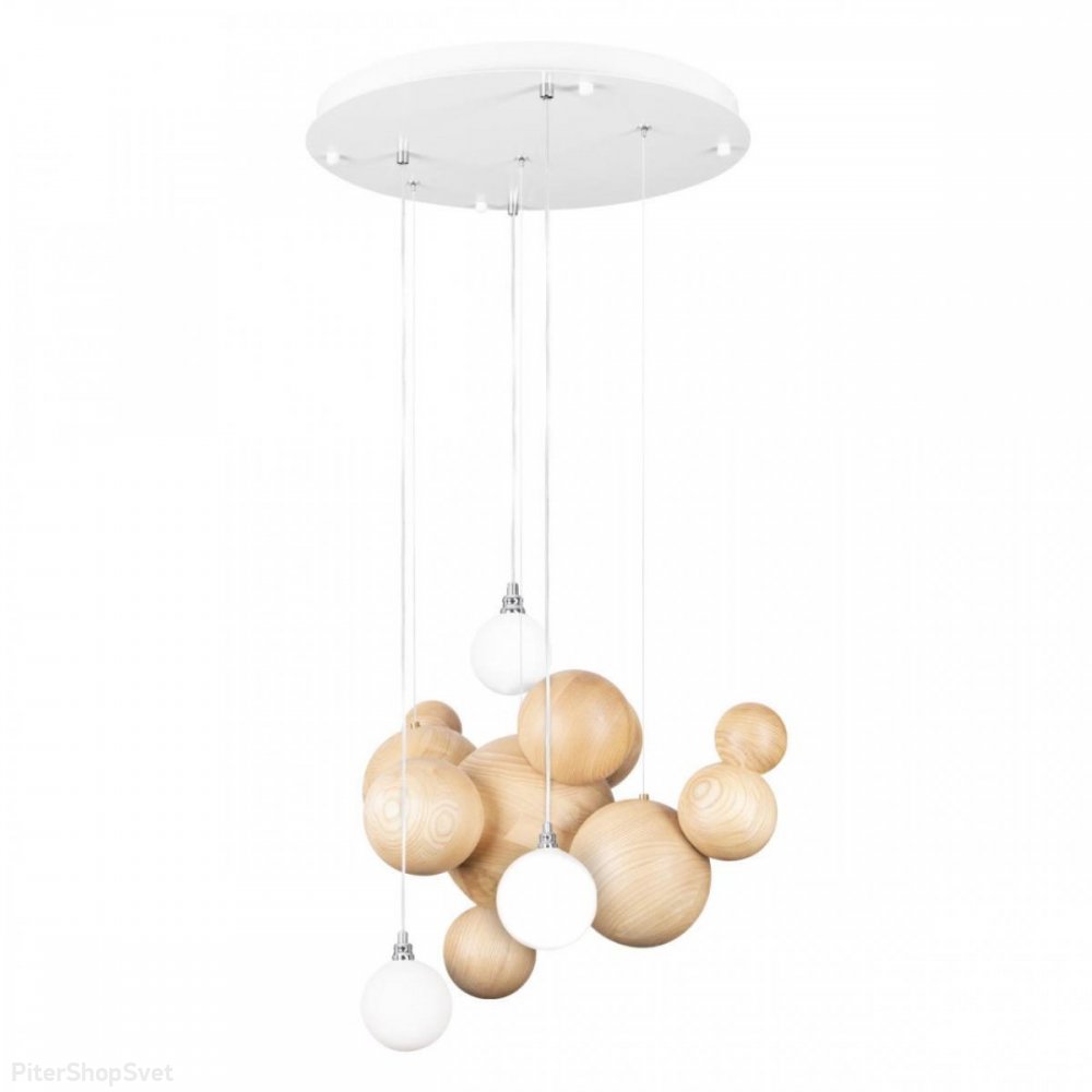 Белый подвесной светильник с деревянными шарами «Ginger» 10161 Light wood