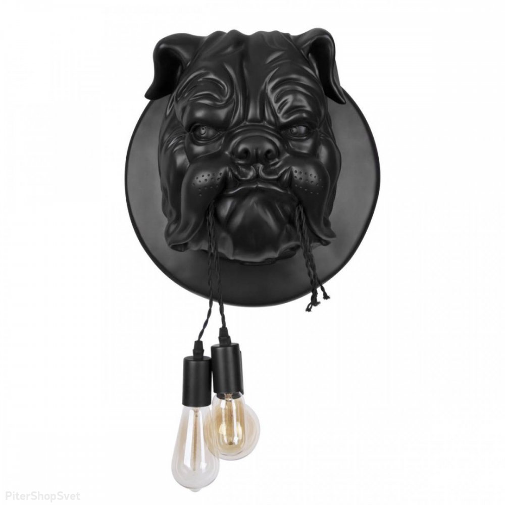 Настенный светильник голова бульдога с проводами в пасти, чёрный «Bulldog» 10177 Black