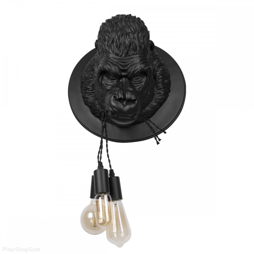 Чёрный настенный светильник голова гориллы «Gorilla» 10178 Black