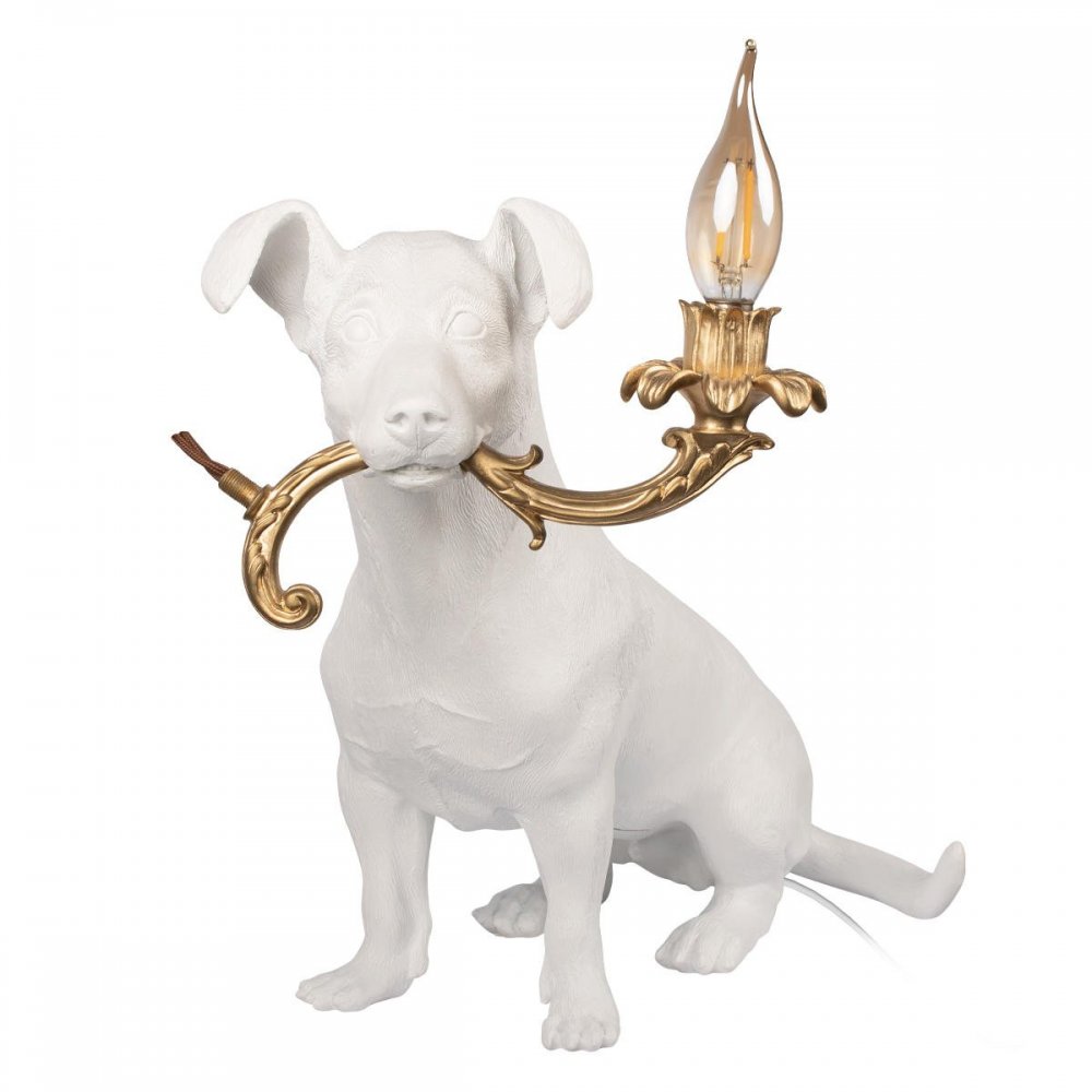 Настольная лампа белая собака с рожком в пасти «Dog» 10312 White