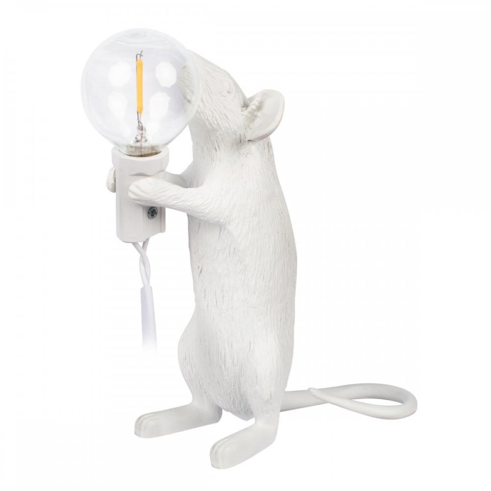 Настольная лампа белая мышь с лампочкой в лапках «Mouse» 10313 White