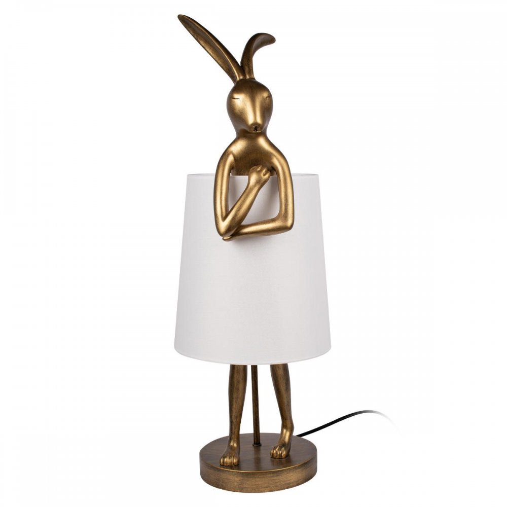 Настольная лампа золотой заяц в белом абажуре «Lapine» 10315/B White