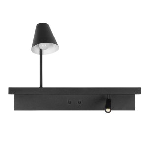 Чёрный настенный светильник с полкой и лампой для чтения «Shelf»