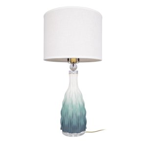 Керамическая бело-синяя настольная лампа с абажуром цилиндр «Mediterraneo»