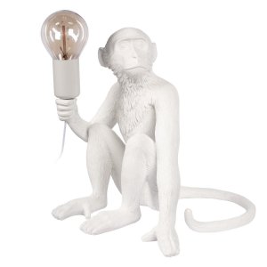 Настольная лампа белая обезьяна сидит с лампочкой в лапе «Monkey»