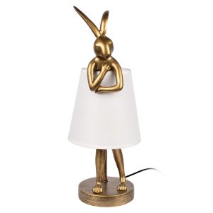 Настольная лампа золотой заяц в белом абажуре «Lapine»