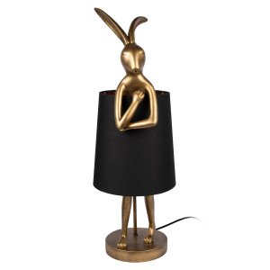 Настольная лампа золотой заяц в чёрном абажуре «Lapine»