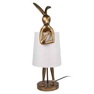 Настольная лампа золотой заяц в белом абажуре «Lapine»