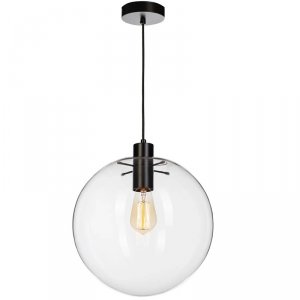Чёрный подвесной светильник с прозрачным шаром 30см «Selene»