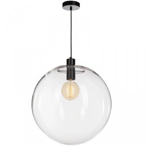 Подвесной светильник с чёрным основанием и прозрачным шаром 40см «Selene»