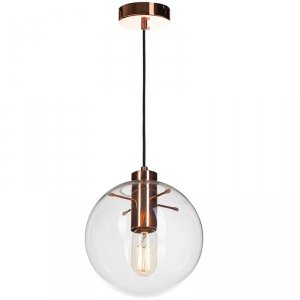 Медный подвесной светильник с прозрачным шаром 20см «Selene»