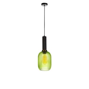 Подвесной светильник с чёрным основанием и зелёным плафоном «Iris»