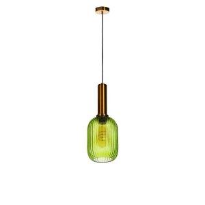 Подвесной светильник с медным основанием и зелёным плафоном «Iris»