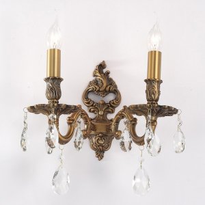 Настенное бра со свечами и хрустальными подвесками BARLETTA W1730.2 antique