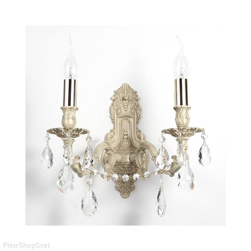 Настенное бра со свечами и хрустальными подвесками FIRENZE W141.2 cream white
