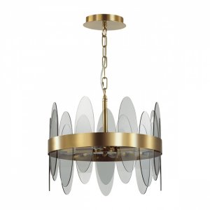 Круглая подвесная люстра цвета латуни с дымчатыми стёклами Ø39см «Meredith»