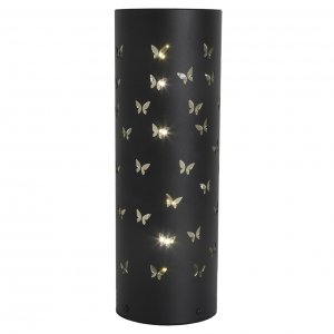 Чёрная настольная лампа цилиндр с бабочками «Antioch»